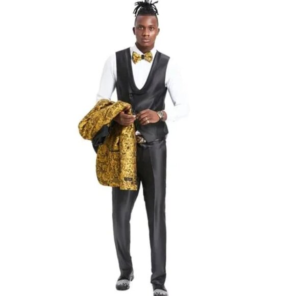 Gold Rose 3pc Tuxedo w/ Double Breasted Vest by Tazio - Picture 1 of 2